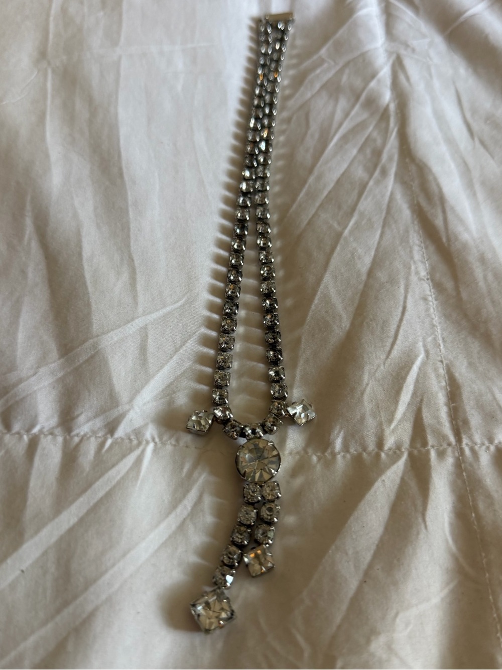 Midcentury Vintage Rare Coro 1940s 50s 60s Silver Crystal Drop Pendant Necklace